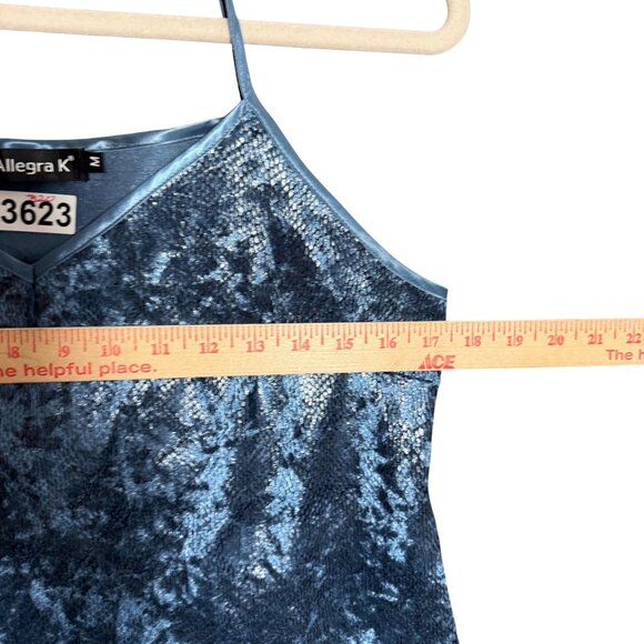 Allegra K Glitter Exotic Faux Snake Print Spaghetti Cami Tank Top Medium Blue - Picture 5 of 6